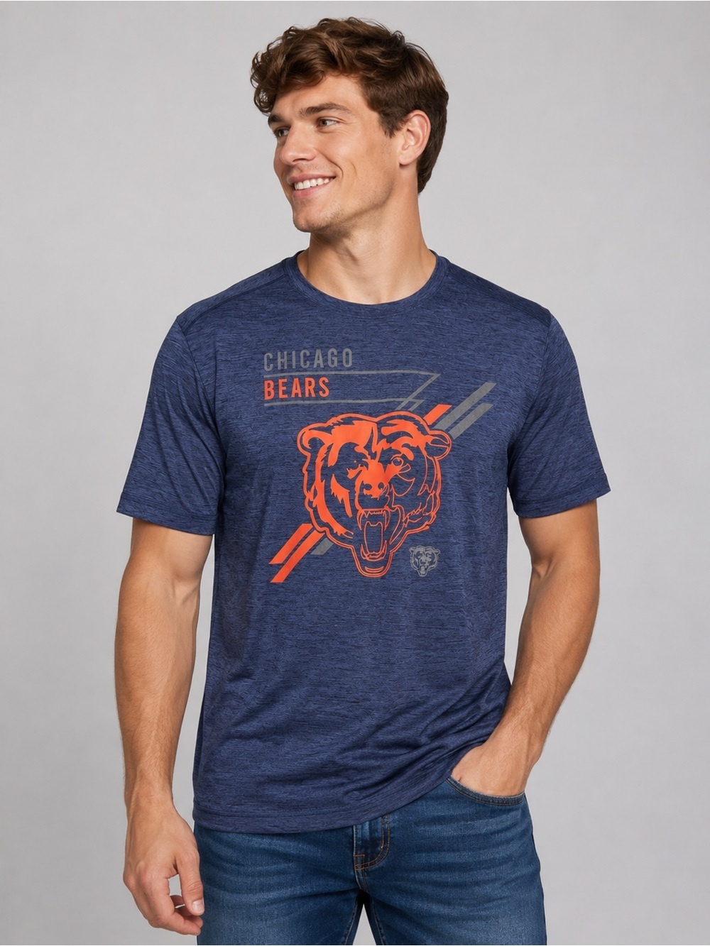 NFL Team Apparel Chicago Bears Performance T-Shirt Blue Orange Logo Size Larg
